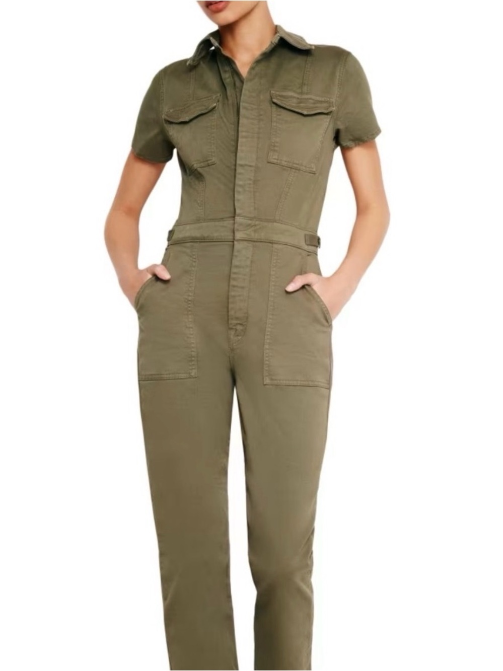 Good American Cargo Fit For Success Short-Sleeve Olive Jumpsuit